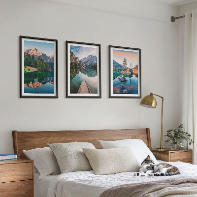 Three-piece wall art piece Mountain lakes reflection forest