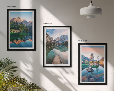 Three-piece wall art piece Mountain lakes reflection forest