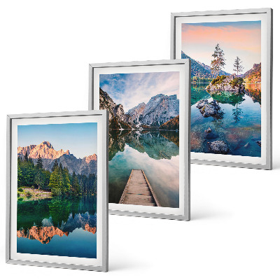 Three-piece wall art piece Mountain lakes reflection forest