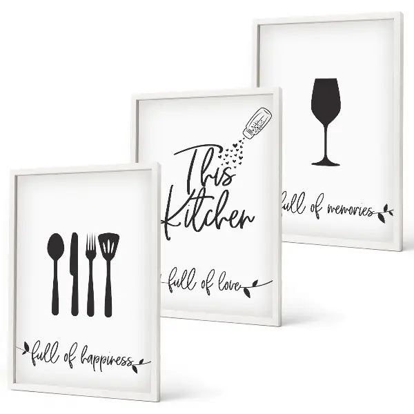 Kitchen utensil pattern wall art set of 3 framed pieces