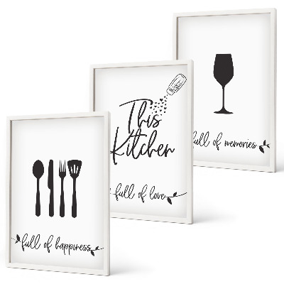 Set of 3 framed wall art pieces Kitchen utensil patterns