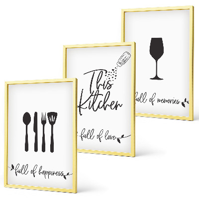 Set of 3 framed wall art pieces Kitchen utensil patterns