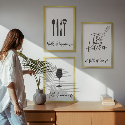 Set of 3 framed wall art pieces Kitchen utensil patterns