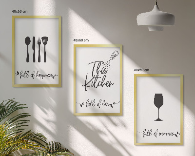 Set of 3 framed wall art pieces Kitchen utensil patterns