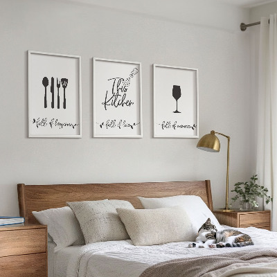Set of 3 framed wall art pieces Kitchen utensil patterns