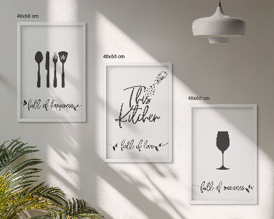 Set of 3 framed wall art pieces Kitchen utensil patterns