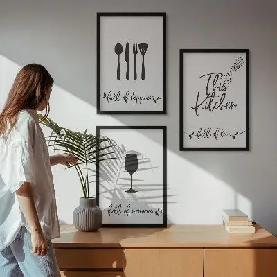 Kitchen utensil pattern wall art set of 3 framed pieces