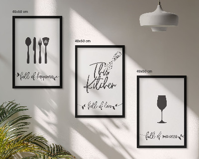 Set of 3 framed wall art pieces Kitchen utensil patterns