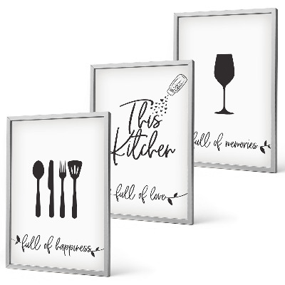 Set of 3 framed wall art pieces Kitchen utensil patterns