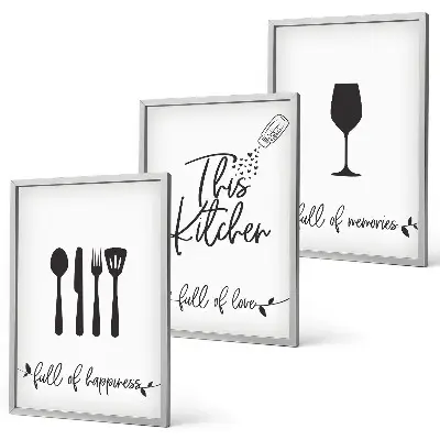 Kitchen utensil pattern wall art set of 3 framed pieces