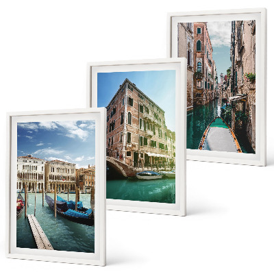 Three-piece wall art piece Venice canals architecture
