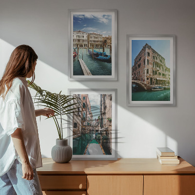 Three-piece wall art piece Venice canals architecture