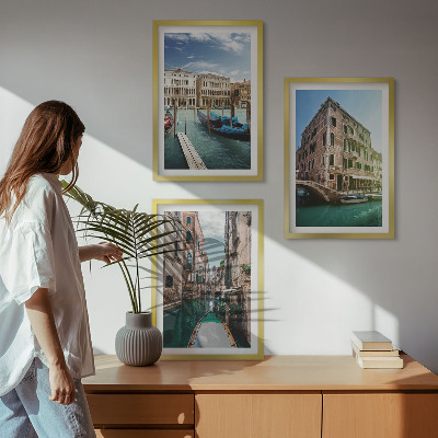 Three-piece wall art piece Venice canals architecture