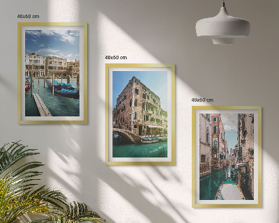 Three-piece wall art piece Venice canals architecture