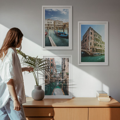 Three-piece wall art piece Venice canals architecture
