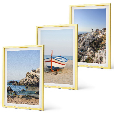 Set of 3 framed wall art pieces Views of Greece with a boat and houses