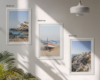 Set of 3 framed wall art pieces Views of Greece with a boat and houses