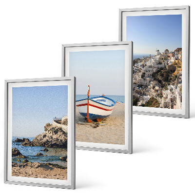Set of 3 framed wall art pieces Views of Greece with a boat and houses