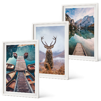 Wall art set Lake boats deer mountains
