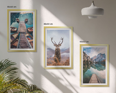 Wall art set Lake boats deer mountains
