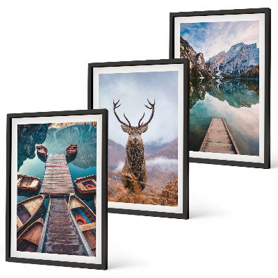Wall art set Lake boats deer mountains