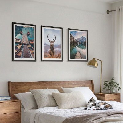 Wall art set Lake boats deer mountains