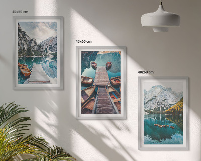 Three-piece wall art piece Lake, bridges, mountains