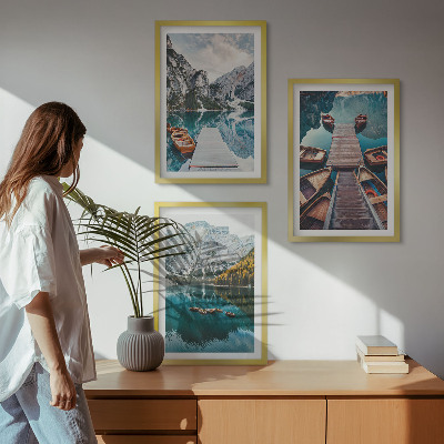 Three-piece wall art piece Lake, bridges, mountains