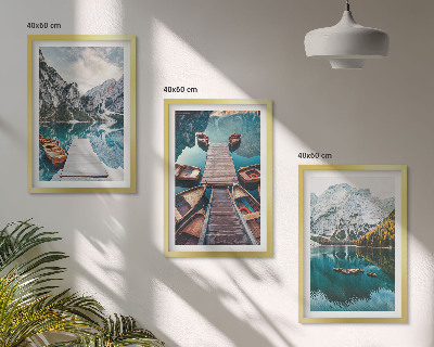 Three-piece wall art piece Lake, bridges, mountains