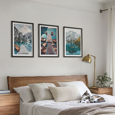 Three-piece wall art piece Lake, bridges, mountains