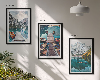 Three-piece wall art piece Lake, bridges, mountains