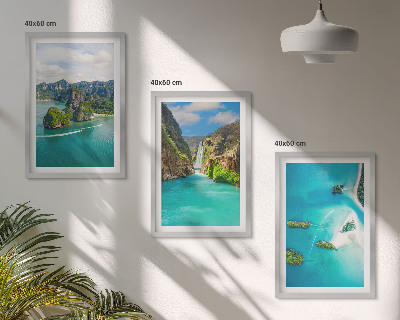 Set of 3 framed wall art pieces Tropical islands turquoise water