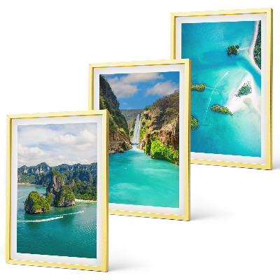 Set of 3 framed wall art pieces Tropical islands turquoise water