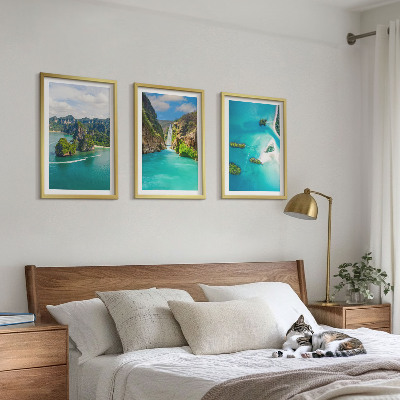 Set of 3 framed wall art pieces Tropical islands turquoise water
