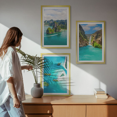 Set of 3 framed wall art pieces Tropical islands turquoise water