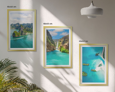 Set of 3 framed wall art pieces Tropical islands turquoise water
