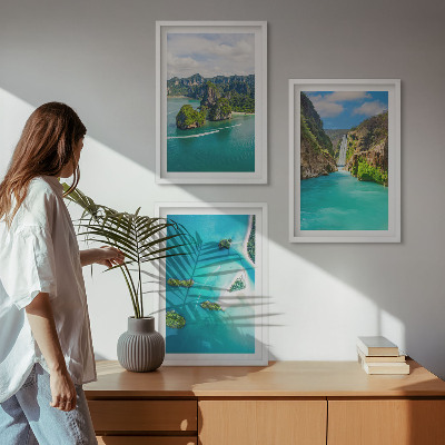 Set of 3 framed wall art pieces Tropical islands turquoise water