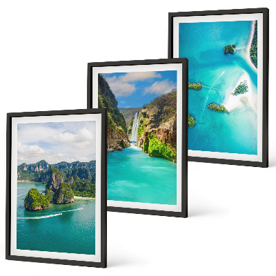 Set of 3 framed wall art pieces Tropical islands turquoise water