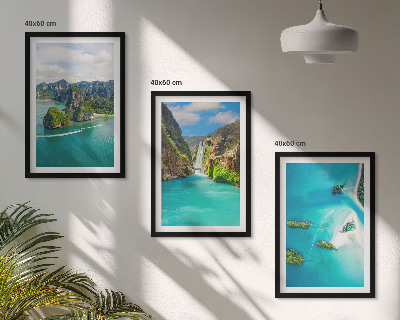 Set of 3 framed wall art pieces Tropical islands turquoise water