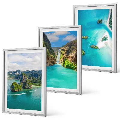 Set of 3 framed wall art pieces Tropical islands turquoise water