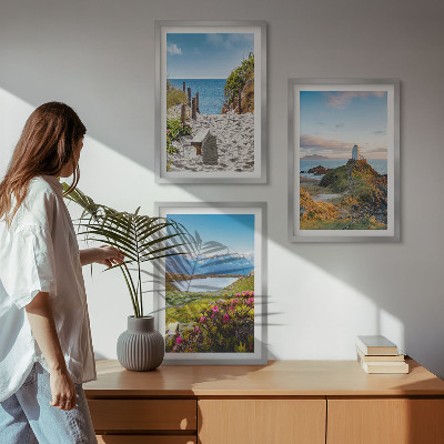 Wall art set Beach, lighthouse, mountains, flowers