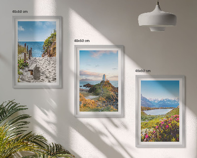 Wall art set Beach, lighthouse, mountains, flowers