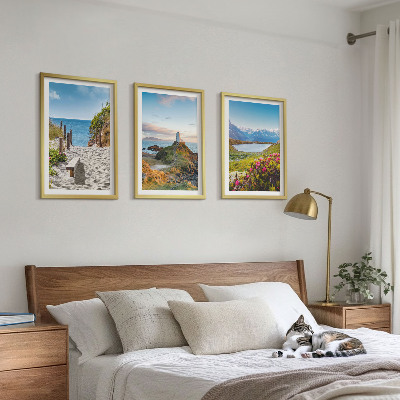 Wall art set Beach, lighthouse, mountains, flowers