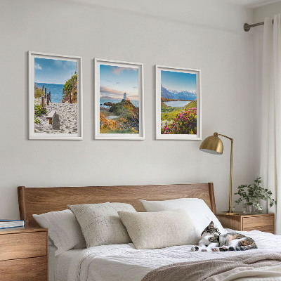 Wall art set Beach, lighthouse, mountains, flowers