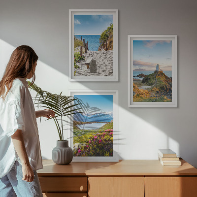 Wall art set Beach, lighthouse, mountains, flowers