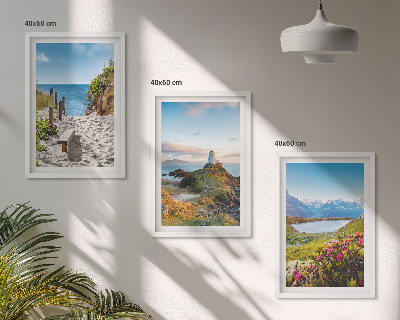 Wall art set Beach, lighthouse, mountains, flowers