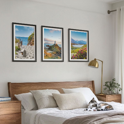 Wall art set Beach, lighthouse, mountains, flowers