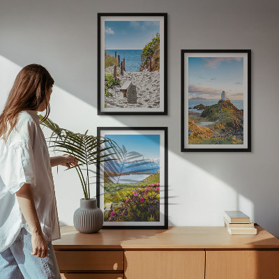 Wall art set Beach, lighthouse, mountains, flowers