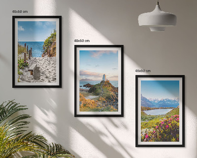 Wall art set Beach, lighthouse, mountains, flowers