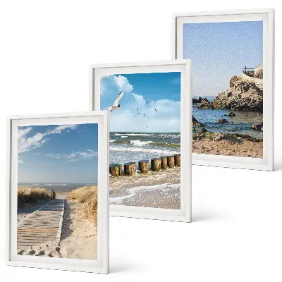 Three-piece wall art set featuring a wooden beach path and cliffs